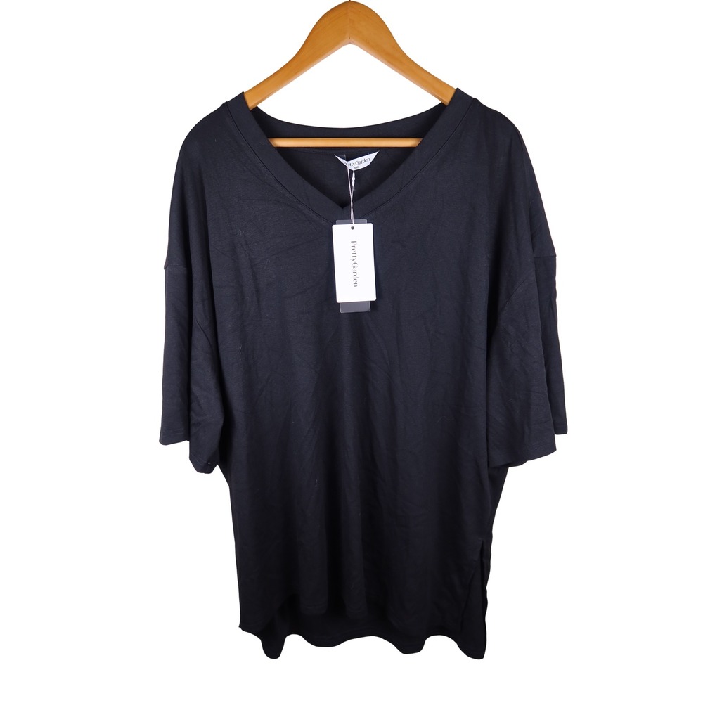 PrettyGarden Women Black Oversized V-Neck T-Shirt Size XXL NWT Casual Basic Tee